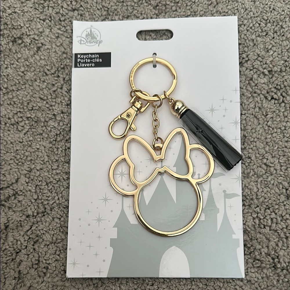 Disney Large Minnie Mouse Gold Keychain with Black Accent